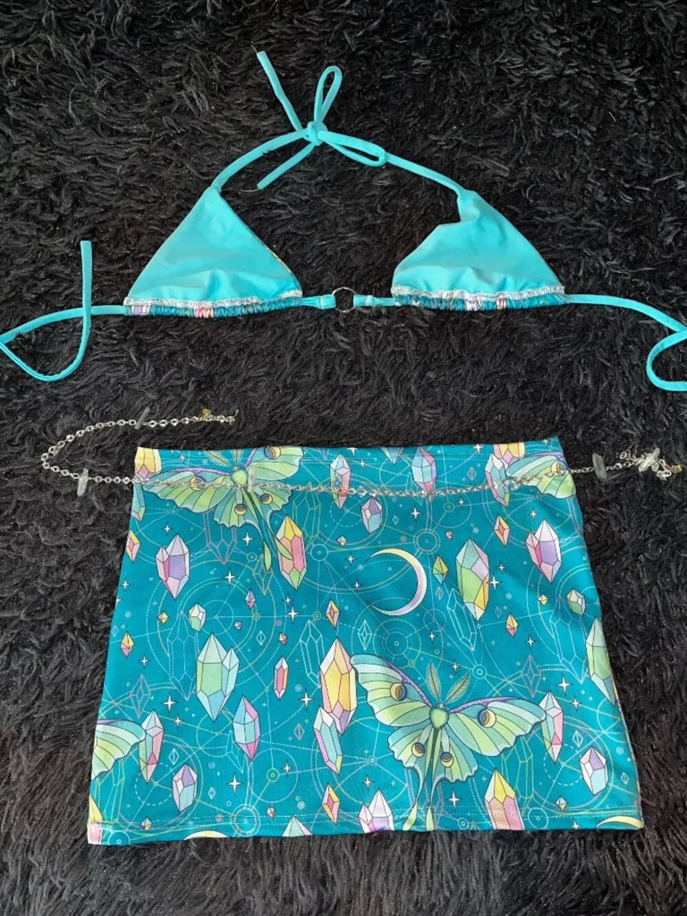 Handmade Rave Skirt Set w/ Real Crystal Body Chain